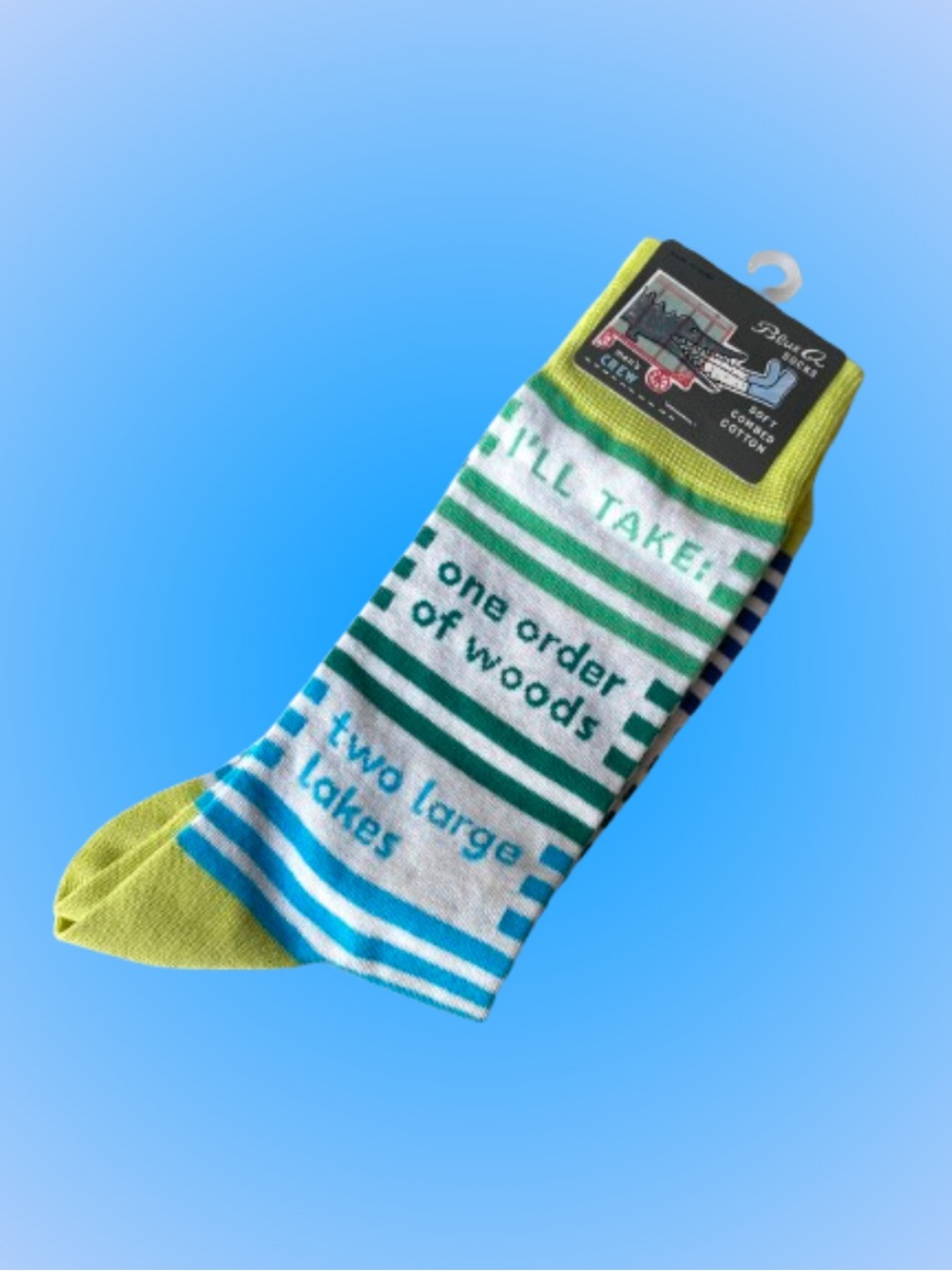 NWT Blue Q men’s combed cotton striped crew socks lake life woods